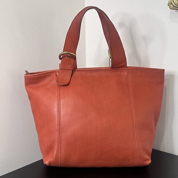 Vintage 90s Coach Red/Orange 4133 Waverly Leather Tote Bag w/ Original Hang Tag - Picture 4 of 14